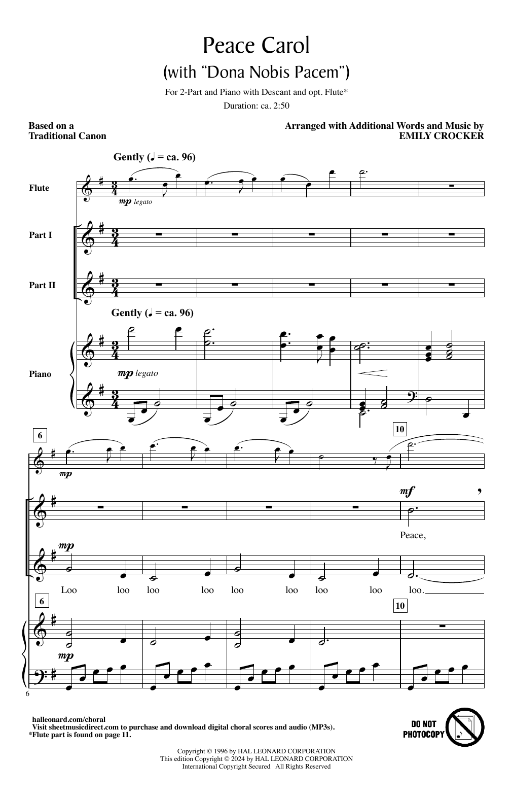 Emily Crocker Peace Carol (With Dona Nobis Pacem) sheet music notes and chords. Download Printable PDF.