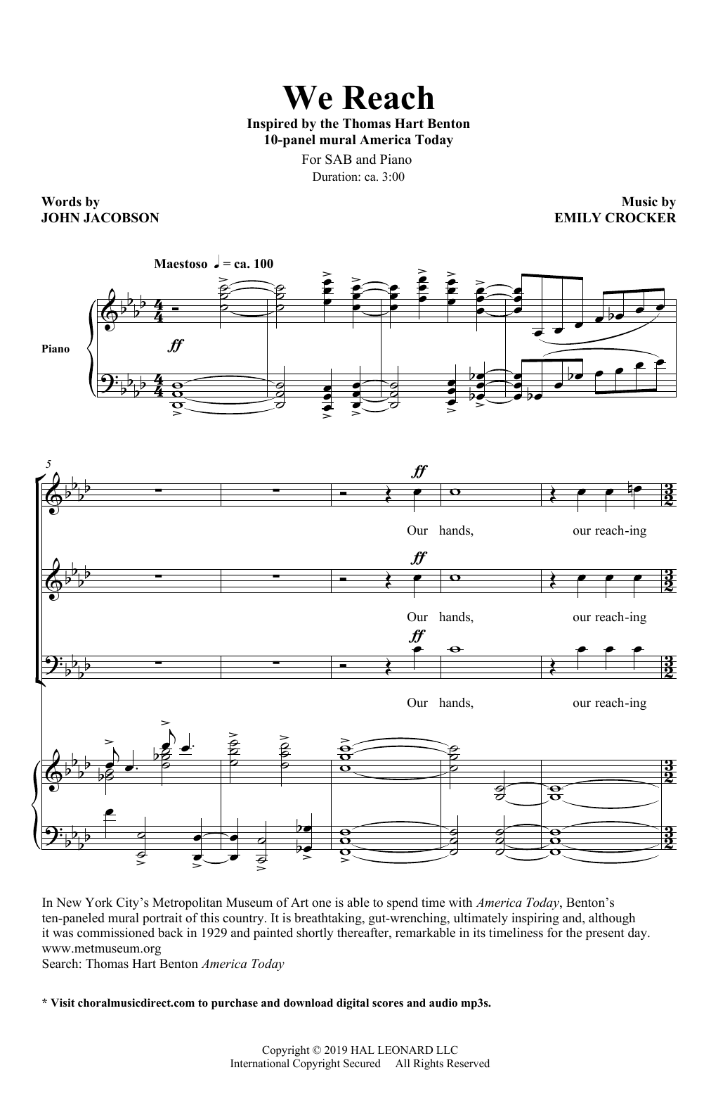 Learn to play Emily Crocker We Reach sheet music for SAB Choir in minutes. Price: 3.9900$ Emily Crocker We Reach sheet music notes and chords arranged for SAB Choir