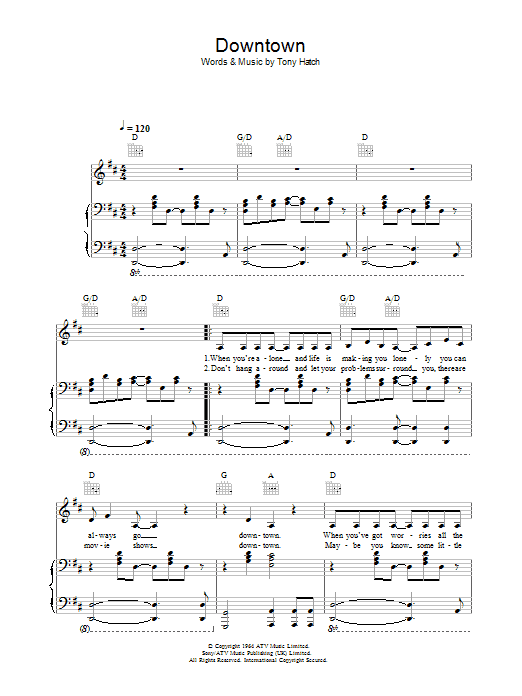 Emma Bunton Downtown sheet music notes and chords arranged for Piano, Vocal & Guitar Chords