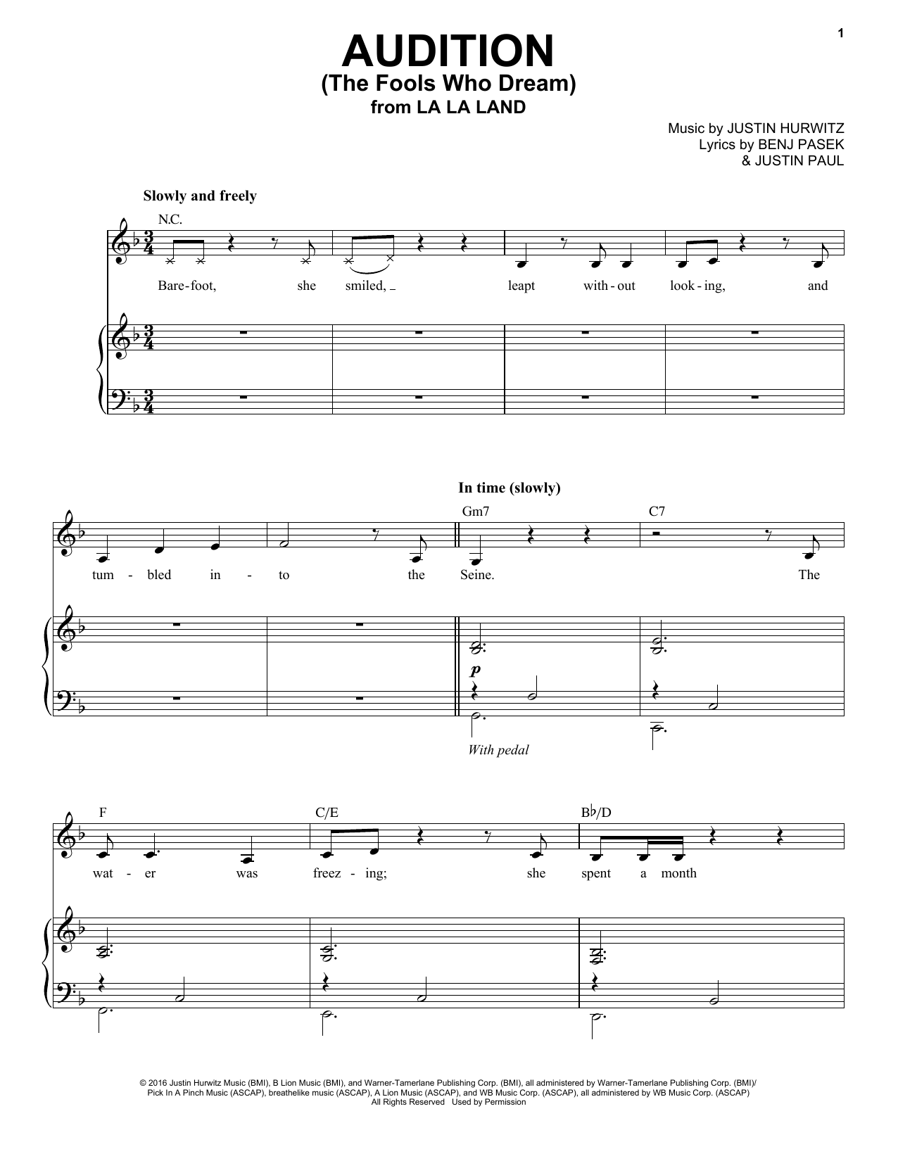 Emma Stone Audition (The Fools Who Dream) sheet music notes and chords. Download Printable PDF.