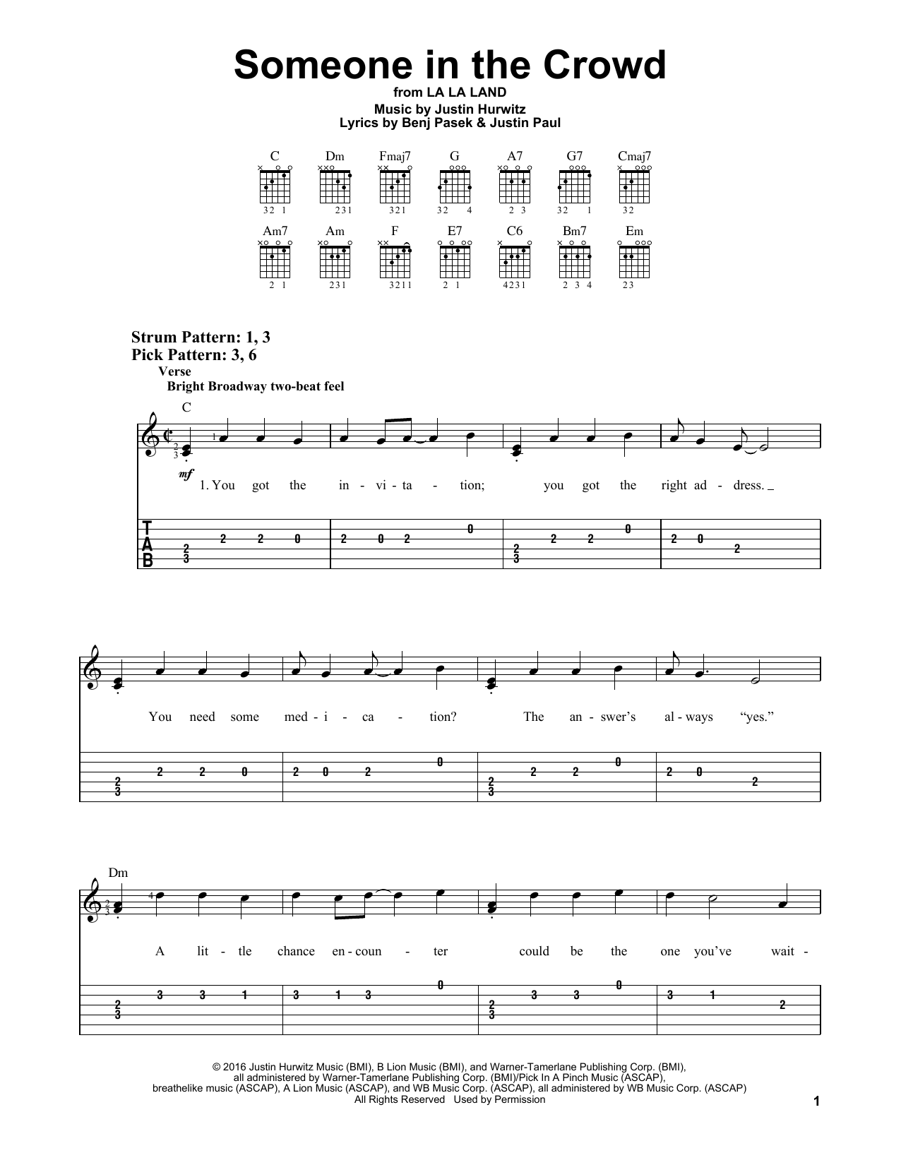 Emma Stone Someone In The Crowd (from La La Land) sheet music notes and chords. Download Printable PDF.