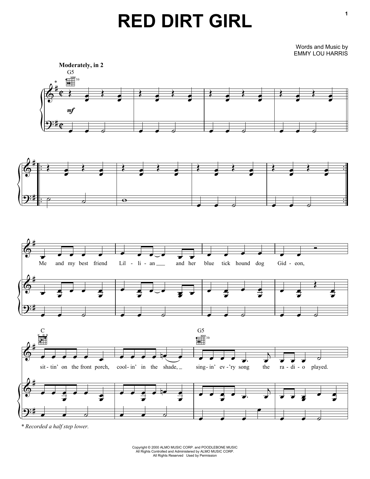 Learn to play Emmy Lou Harris Red Dirt Girl sheet music for Piano, Vocal & Guitar Chords (Right-Hand Melody) in minutes. Price: 7.8900$ Emmy Lou Harris Red Dirt Girl sheet music notes and chords arranged for Piano, Vocal & Guitar Chords (Right-Hand Melody)