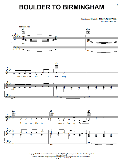 Emmylou Harris Boulder To Birmingham sheet music notes and chords. Download Printable PDF.