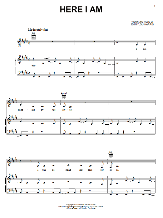 Learn to play Emmylou Harris Here I Am sheet music for Piano, Vocal & Guitar Chords (Right-Hand Melody) in minutes. Price: 7.8900$ Emmylou Harris Here I Am sheet music notes and chords arranged for Piano, Vocal & Guitar Chords (Right-Hand Melody)