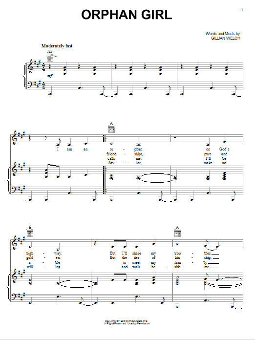 Emmylou Harris Orphan Girl sheet music notes and chords. Download Printable PDF.