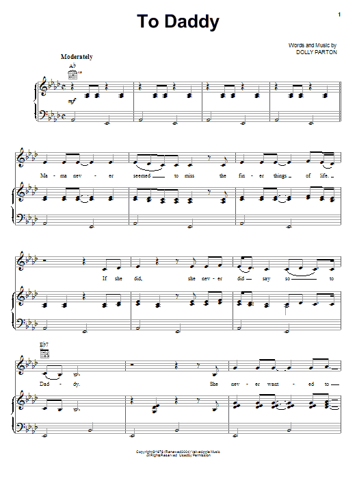 Learn to play Emmylou Harris To Daddy sheet music for Piano, Vocal & Guitar Chords (Right-Hand Melody) in minutes. Price: 7.8900$ Emmylou Harris To Daddy sheet music notes and chords arranged for Piano, Vocal & Guitar Chords (Right-Hand Melody)