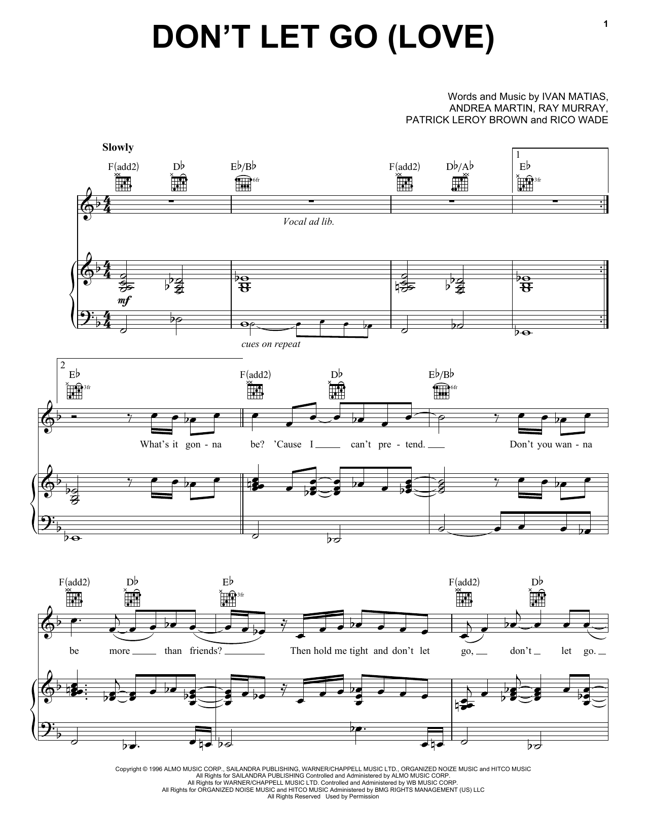 En Vogue Don't Let Go (Love) sheet music notes and chords. Download Printable PDF.