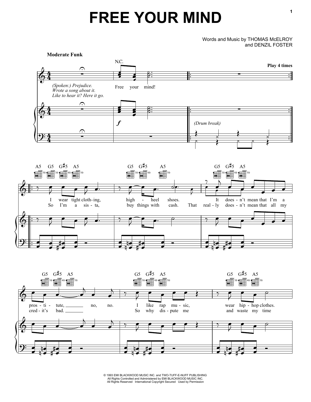 En Vogue Free Your Mind sheet music notes and chords. Download Printable PDF.