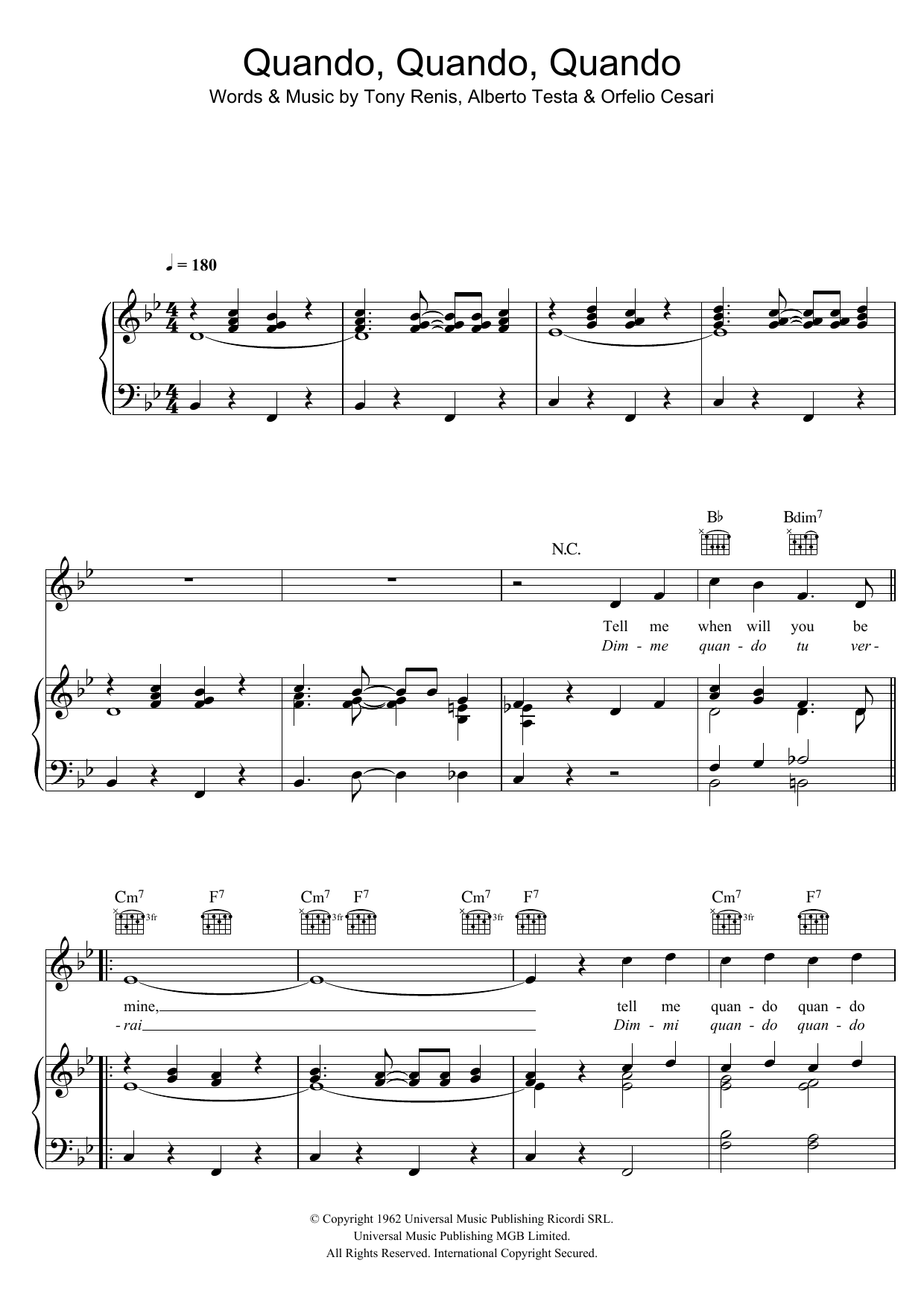 Engelbert Humperdinck Quando, Quando, Quando sheet music notes and chords. Download Printable PDF.