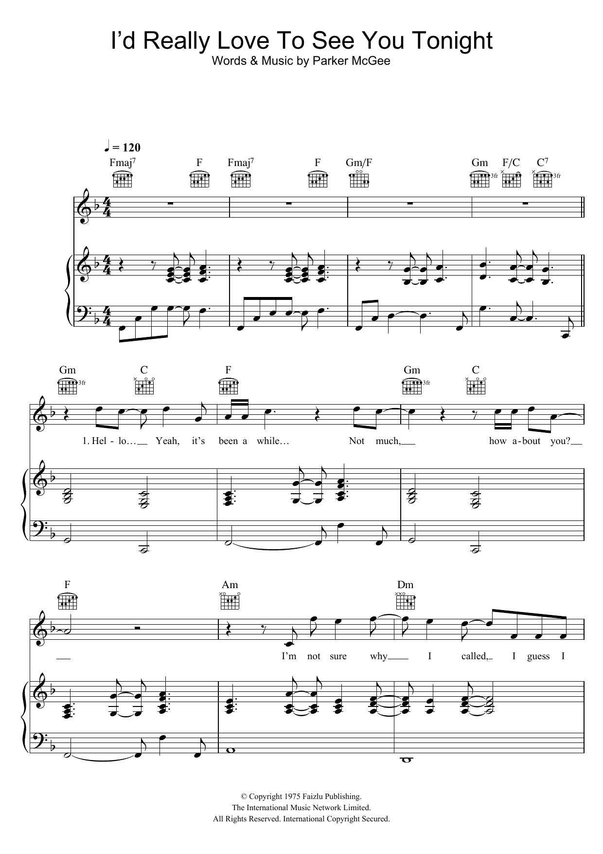 England Dan and John Ford Coley I'd Really Love To See You Tonight sheet music notes and chords. Download Printable PDF.