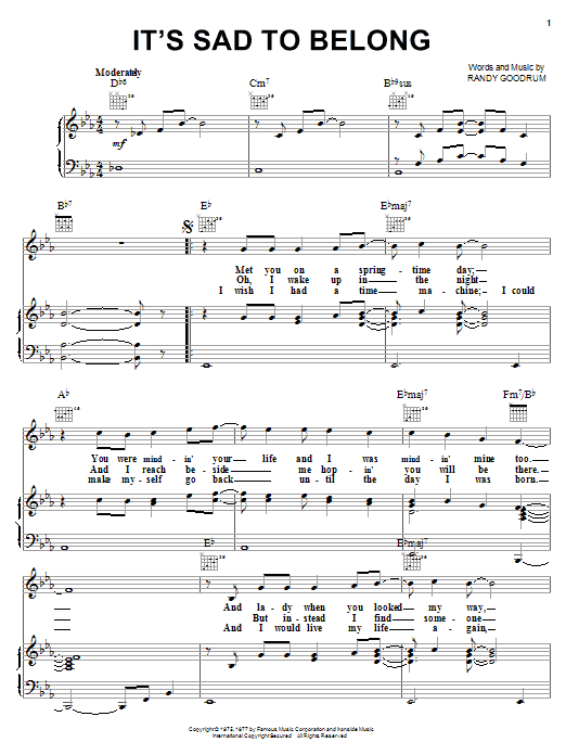 John Ford Coley It's Sad To Belong sheet music notes and chords arranged for Piano, Vocal & Guitar Chords (Right-Hand Melody)