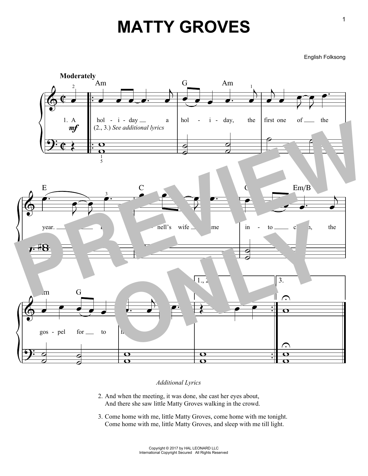 English Folksong Matty Groves sheet music notes and chords. Download Printable PDF.