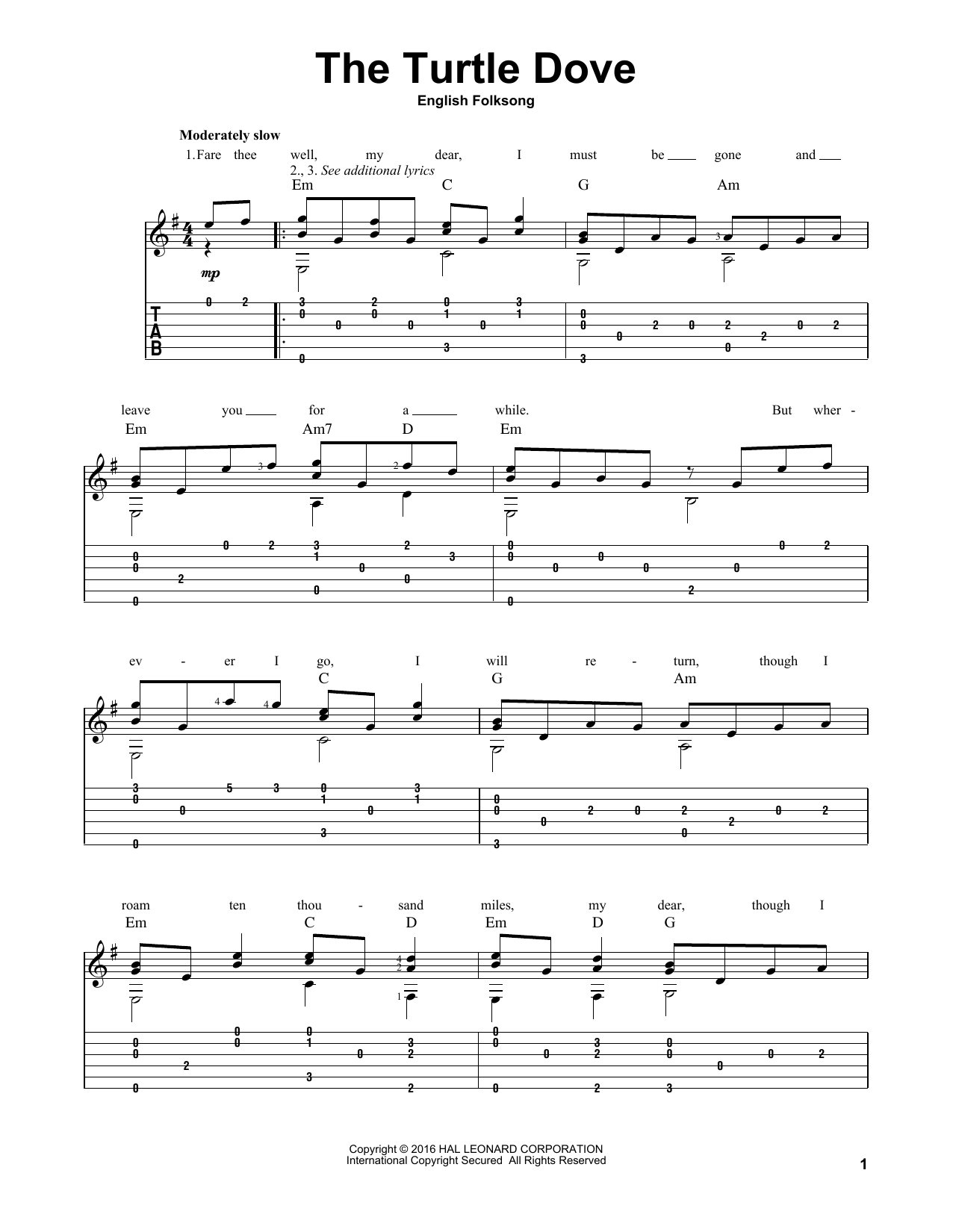 Traditional English Folksong The Turtle Dove sheet music notes and chords. Download Printable PDF.