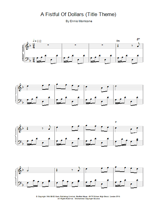 Ennio Morricone A Fistful of Dollars (Title Theme) sheet music notes and chords. Download Printable PDF.