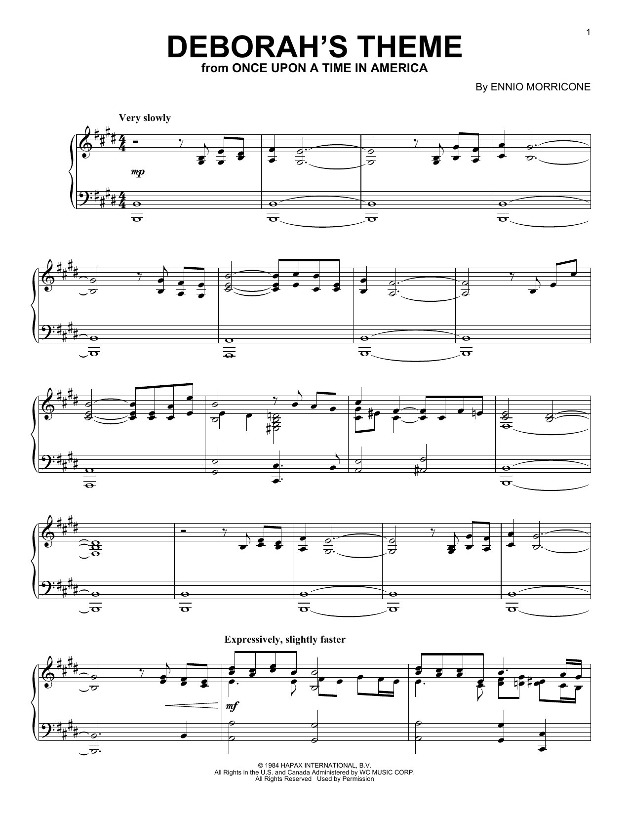 Ennio Morricone Deborah's Theme (from Once Upon A Time In America) sheet music notes and chords. Download Printable PDF.