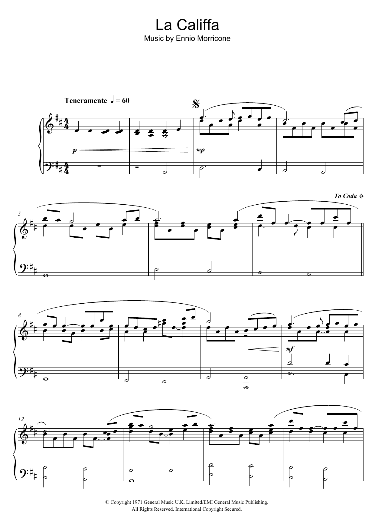 Ennio Morricone La Califfa sheet music notes and chords. Download Printable PDF.