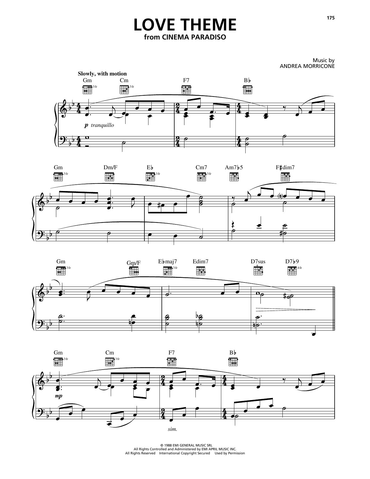 Ennio Morricone Love Theme (Tema D'Amore) (from Cinema Paradiso) sheet music notes and chords. Download Printable PDF.