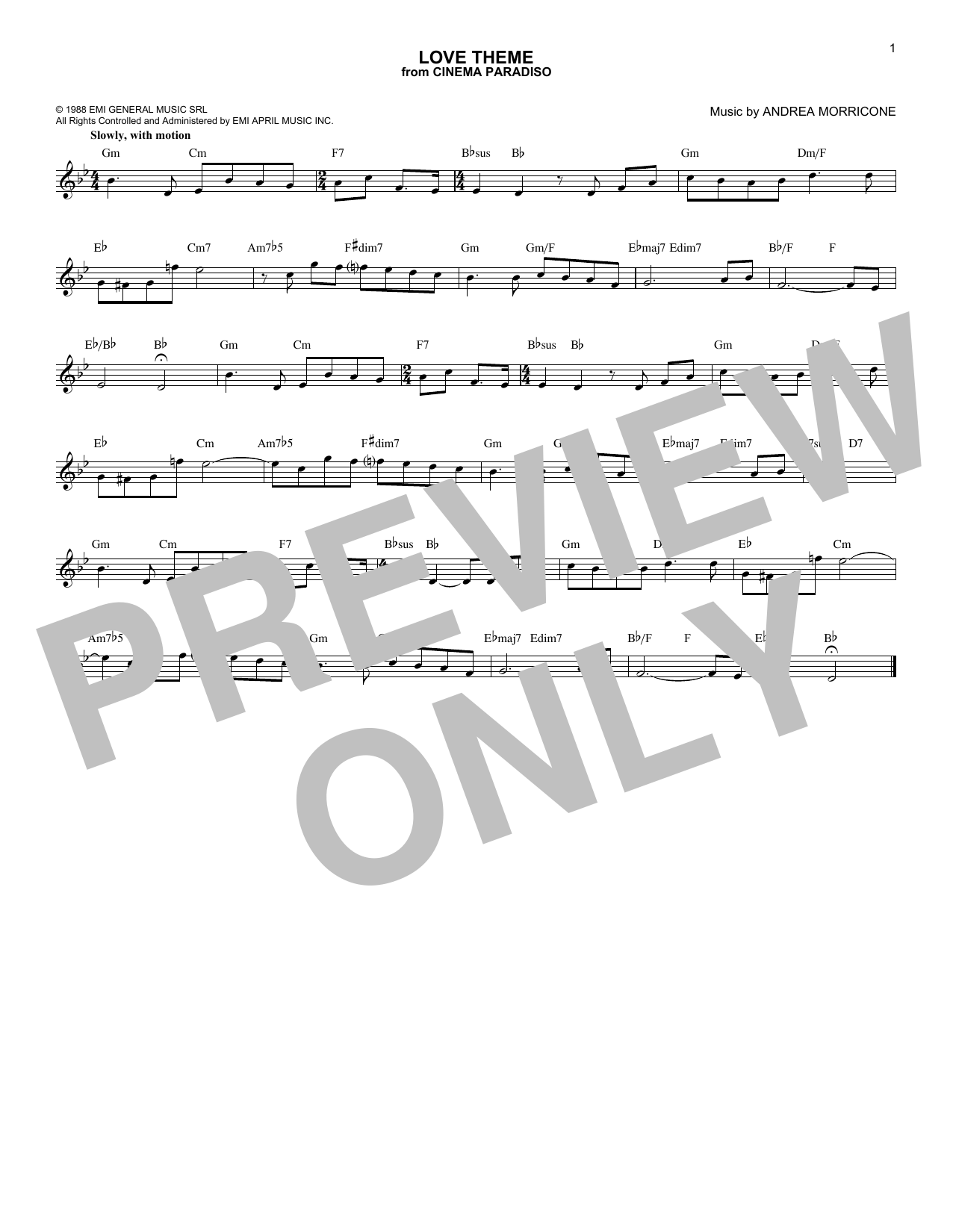 Ennio Morricone Love Theme (Tema D'Amore) sheet music notes and chords. Download Printable PDF.