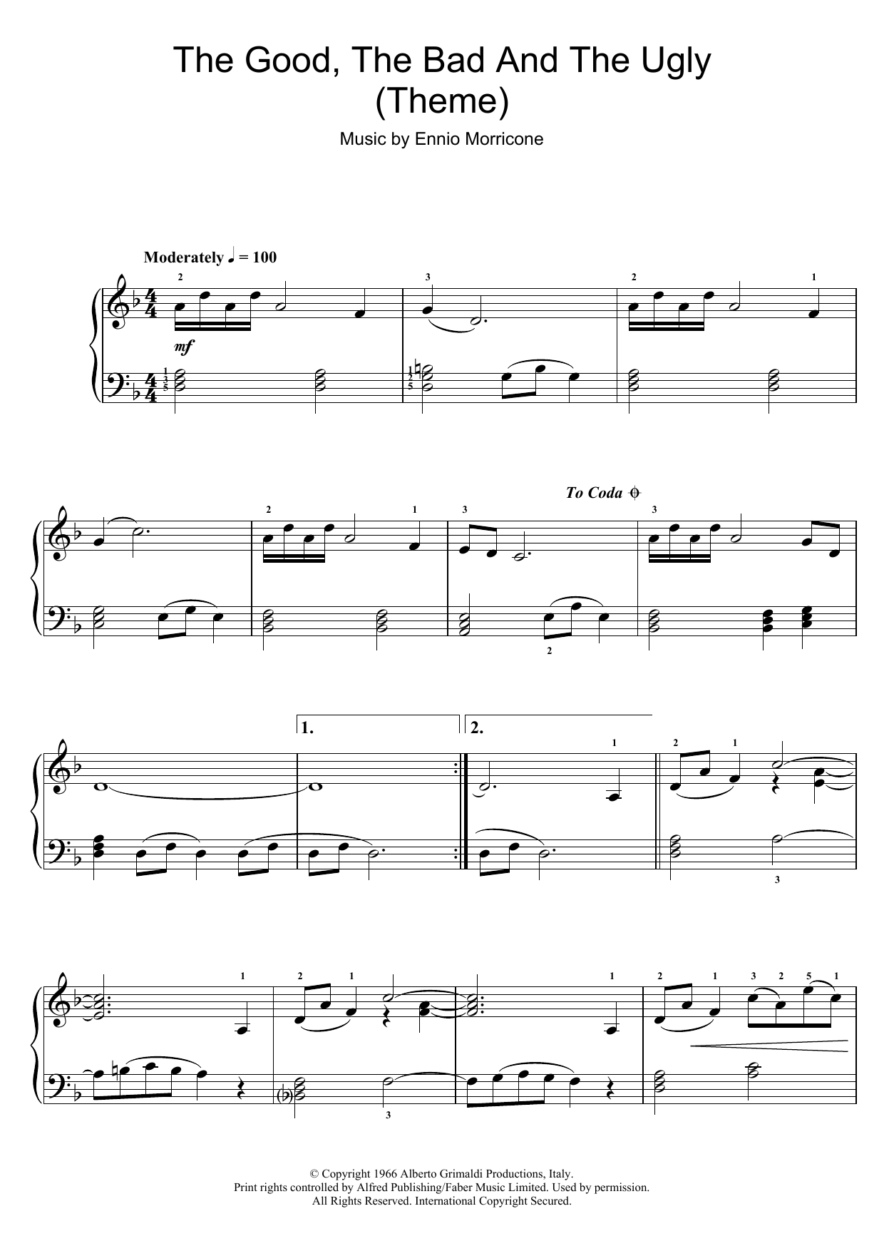 Ennio Morricone The Good, The Bad And The Ugly (Theme) sheet music notes and chords. Download Printable PDF.