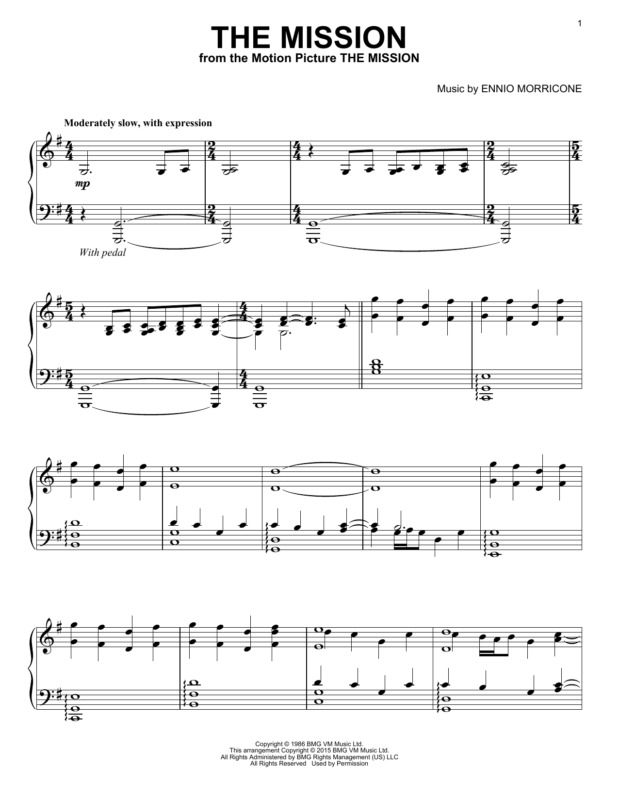 Ennio Morricone The Mission sheet music notes and chords. Download Printable PDF.