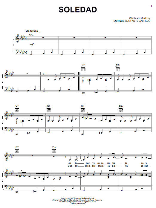 Enrique Bonfante Castilla Soledad sheet music notes and chords arranged for Piano, Vocal & Guitar Chords (Right-Hand Melody)