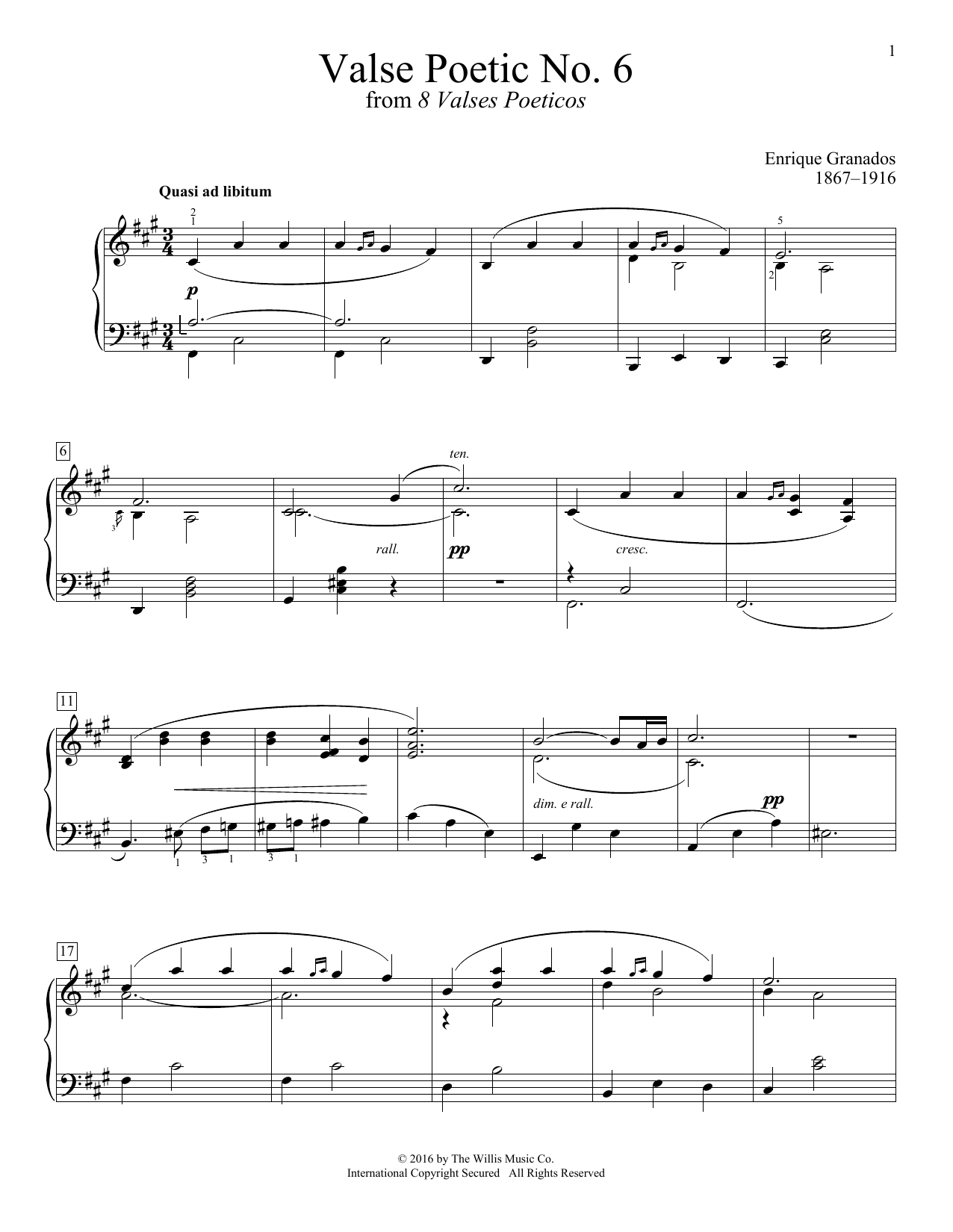 Enrique Granados Valse Poetic No. 6 sheet music notes and chords. Download Printable PDF.