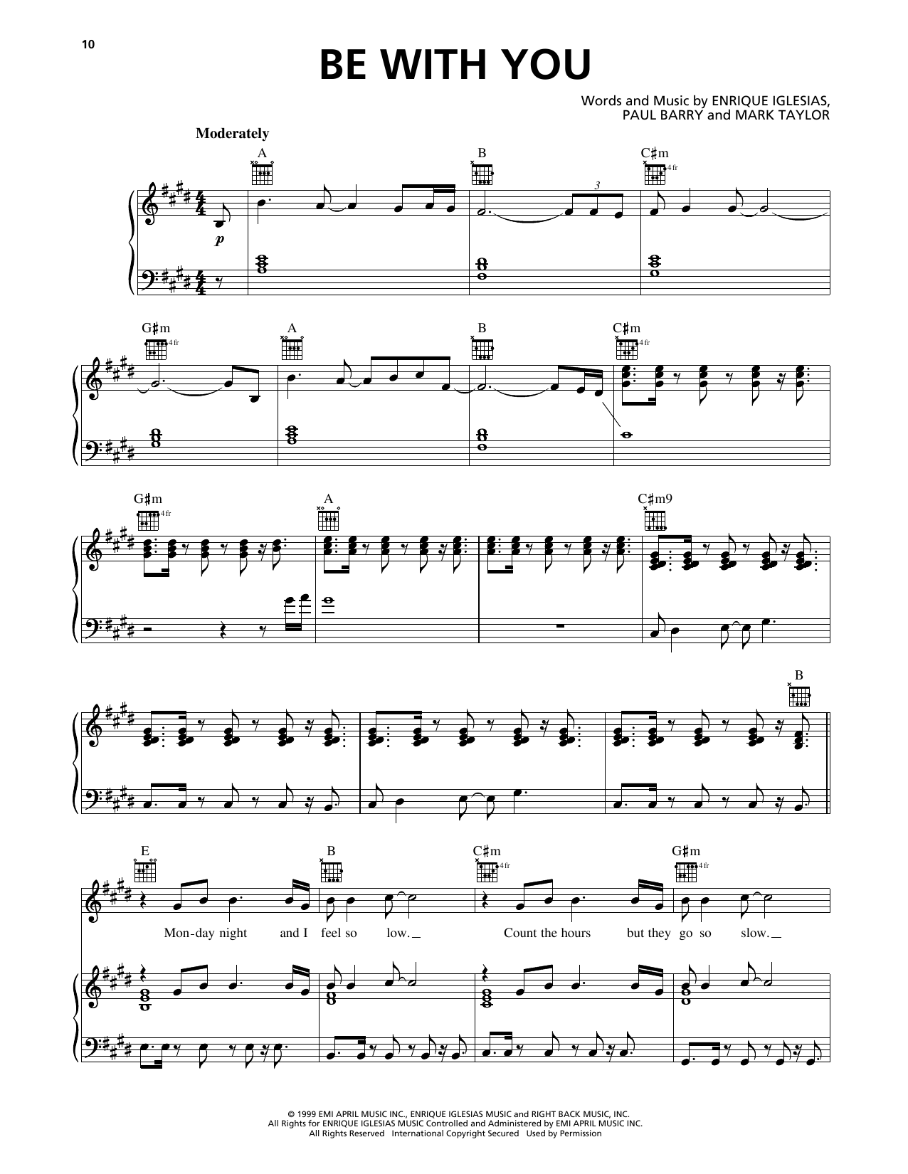 Enrique Iglesias Be With You sheet music notes and chords. Download Printable PDF.