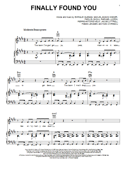 Learn to play Enrique Iglesias Finally Found You sheet music for Piano, Vocal & Guitar Chords (Right-Hand Melody) in minutes. Price: 7.8900$ Enrique Iglesias Finally Found You sheet music notes and chords arranged for Piano, Vocal & Guitar Chords (Right-Hand Melody)