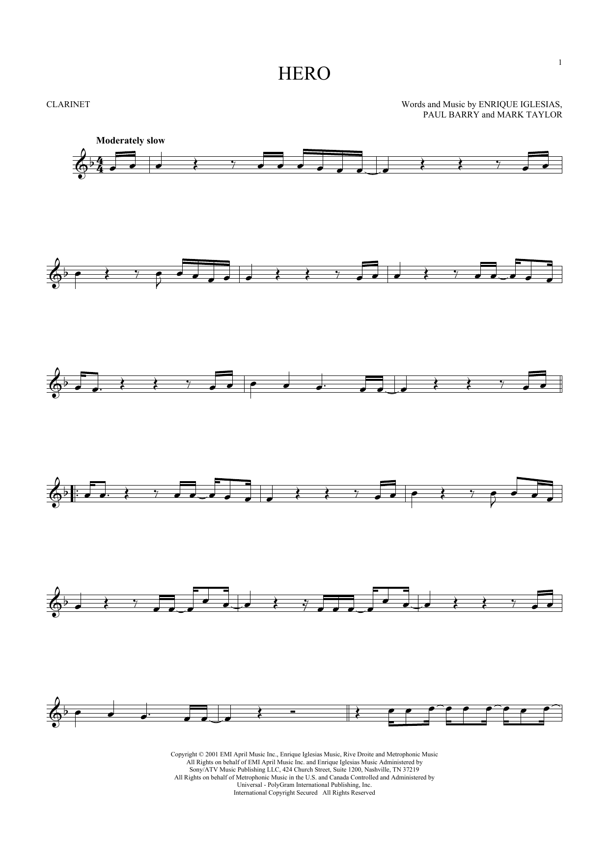 Enrique Iglesias Hero sheet music notes and chords. Download Printable PDF.