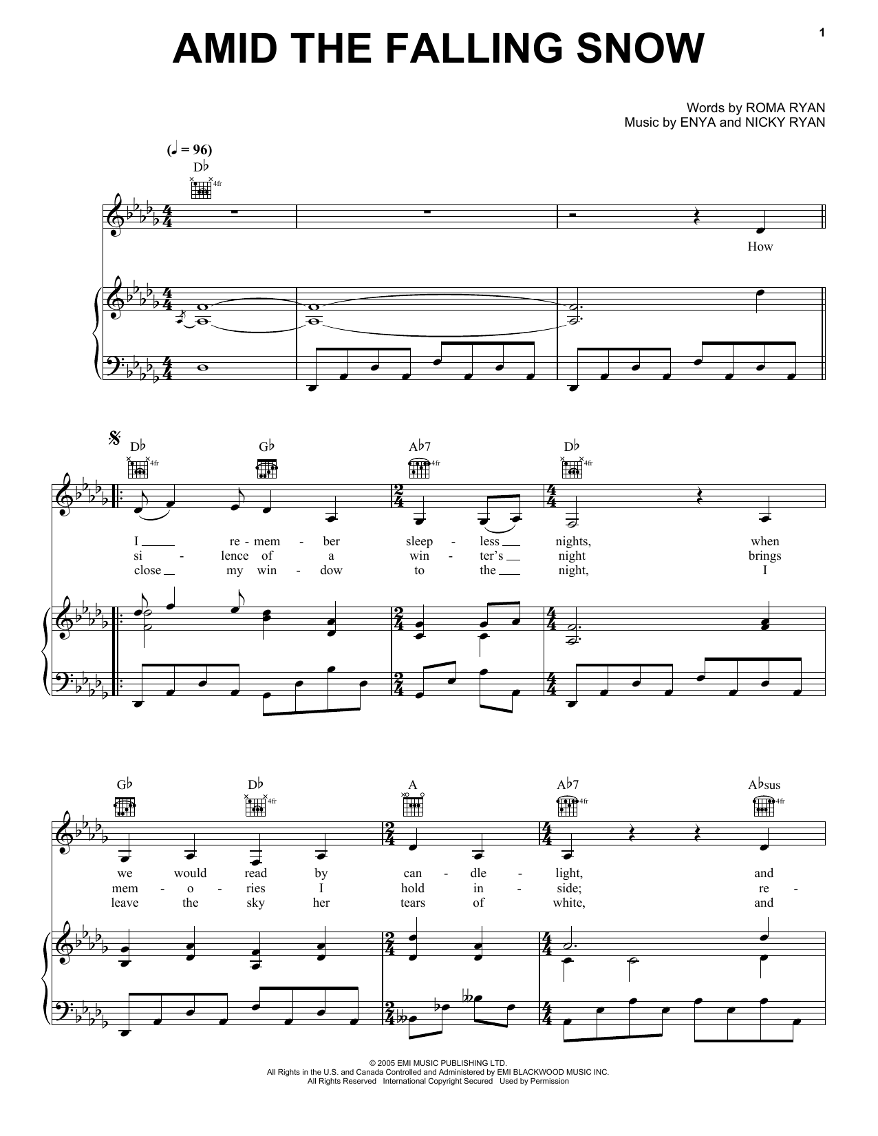 Enya Amid The Falling Snow sheet music notes and chords. Download Printable PDF.