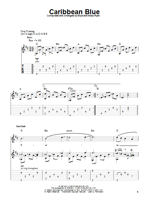 Enya Caribbean Blue sheet music notes and chords. Download Printable PDF.