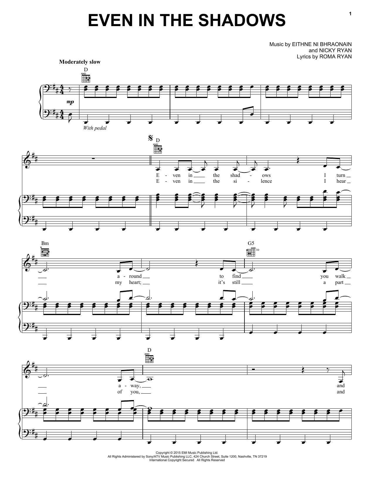 Learn to play Enya Even In The Shadows sheet music for Piano, Vocal & Guitar Chords (Right-Hand Melody) in minutes. Price: 7.8900$ Enya Even In The Shadows sheet music notes and chords arranged for Piano, Vocal & Guitar Chords (Right-Hand Melody)