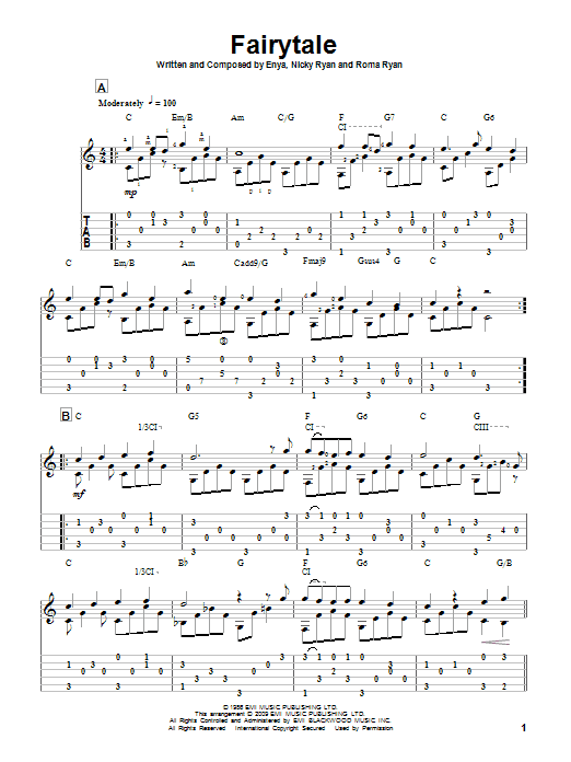 Enya Fairytale sheet music notes and chords. Download Printable PDF.