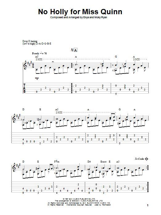 Enya No Holly For Miss Quinn sheet music notes and chords. Download Printable PDF.