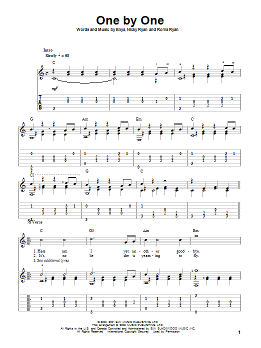 Enya One By One sheet music notes and chords. Download Printable PDF.