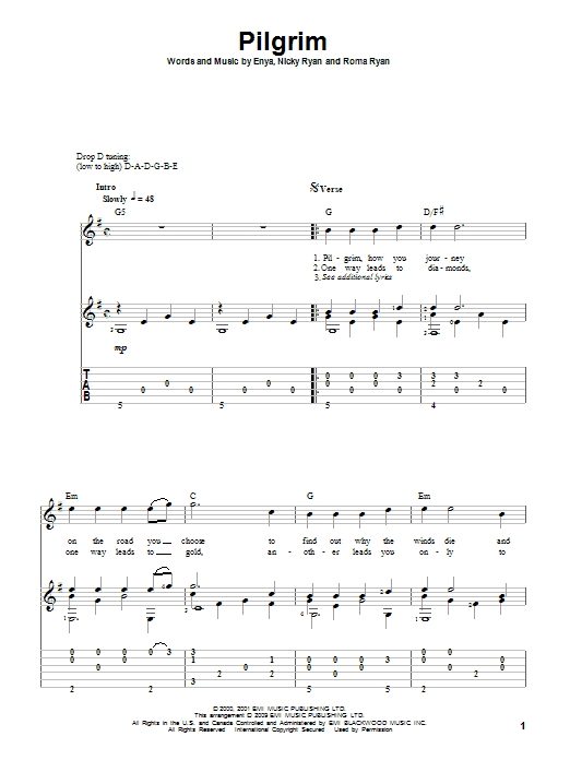 Enya Pilgrim sheet music notes and chords. Download Printable PDF.