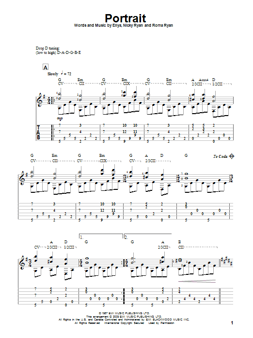 Enya Portrait sheet music notes and chords. Download Printable PDF.