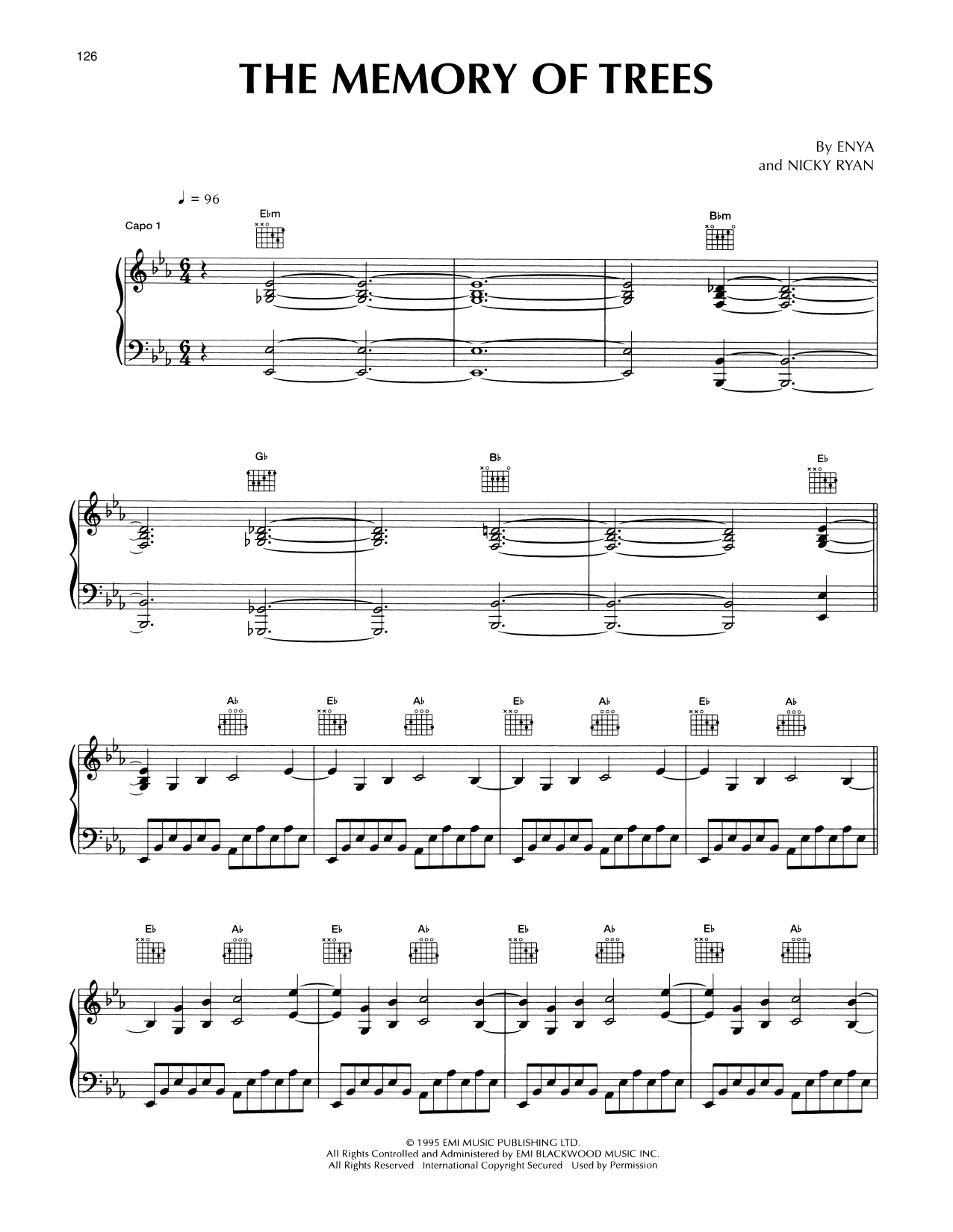 Enya The Memory Of Trees sheet music notes and chords. Download Printable PDF.