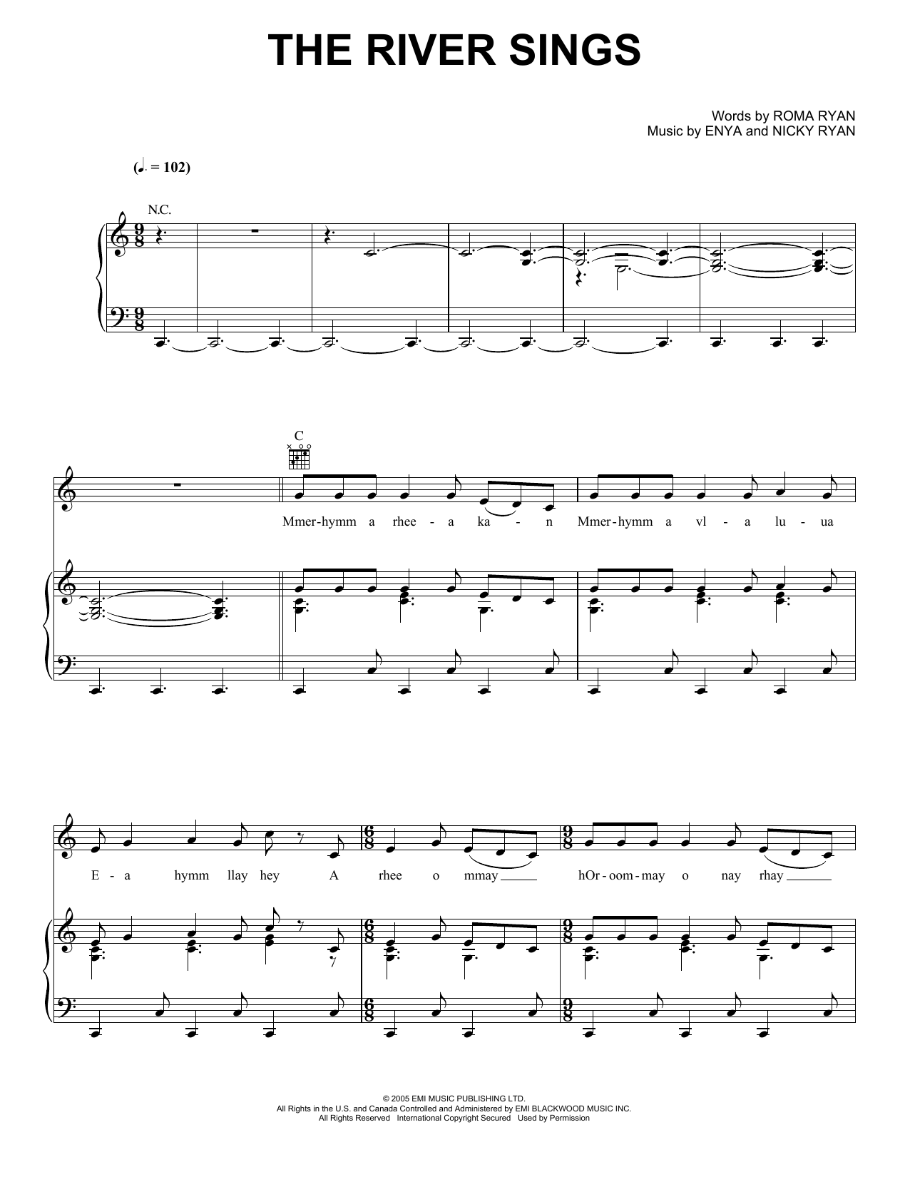 Learn to play Enya The River Sings sheet music for Piano, Vocal & Guitar Chords (Right-Hand Melody) in minutes. Price: 7.8900$ Enya The River Sings sheet music notes and chords arranged for Piano, Vocal & Guitar Chords (Right-Hand Melody)