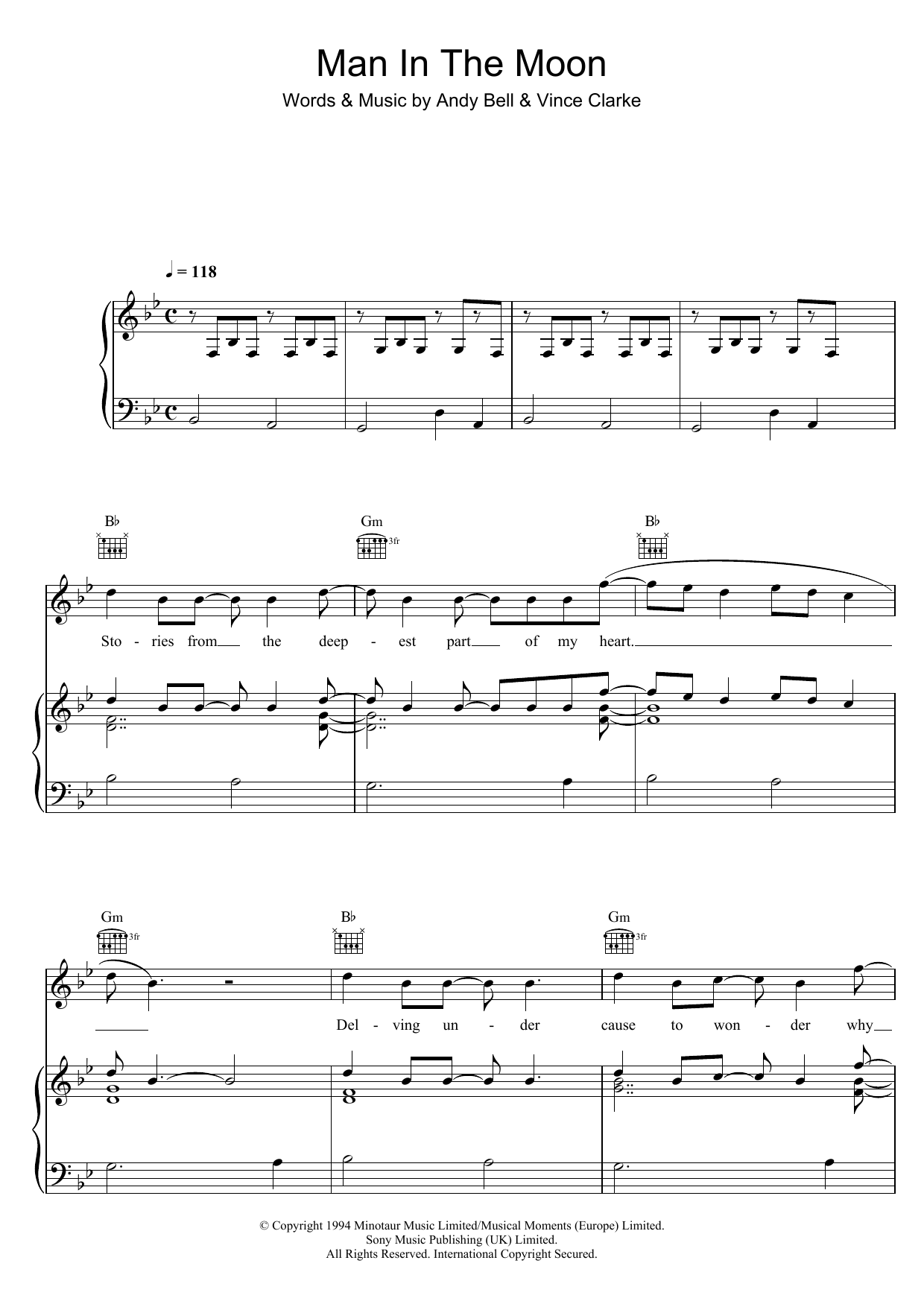 Erasure Man In the Moon sheet music notes and chords arranged for Piano, Vocal & Guitar Chords