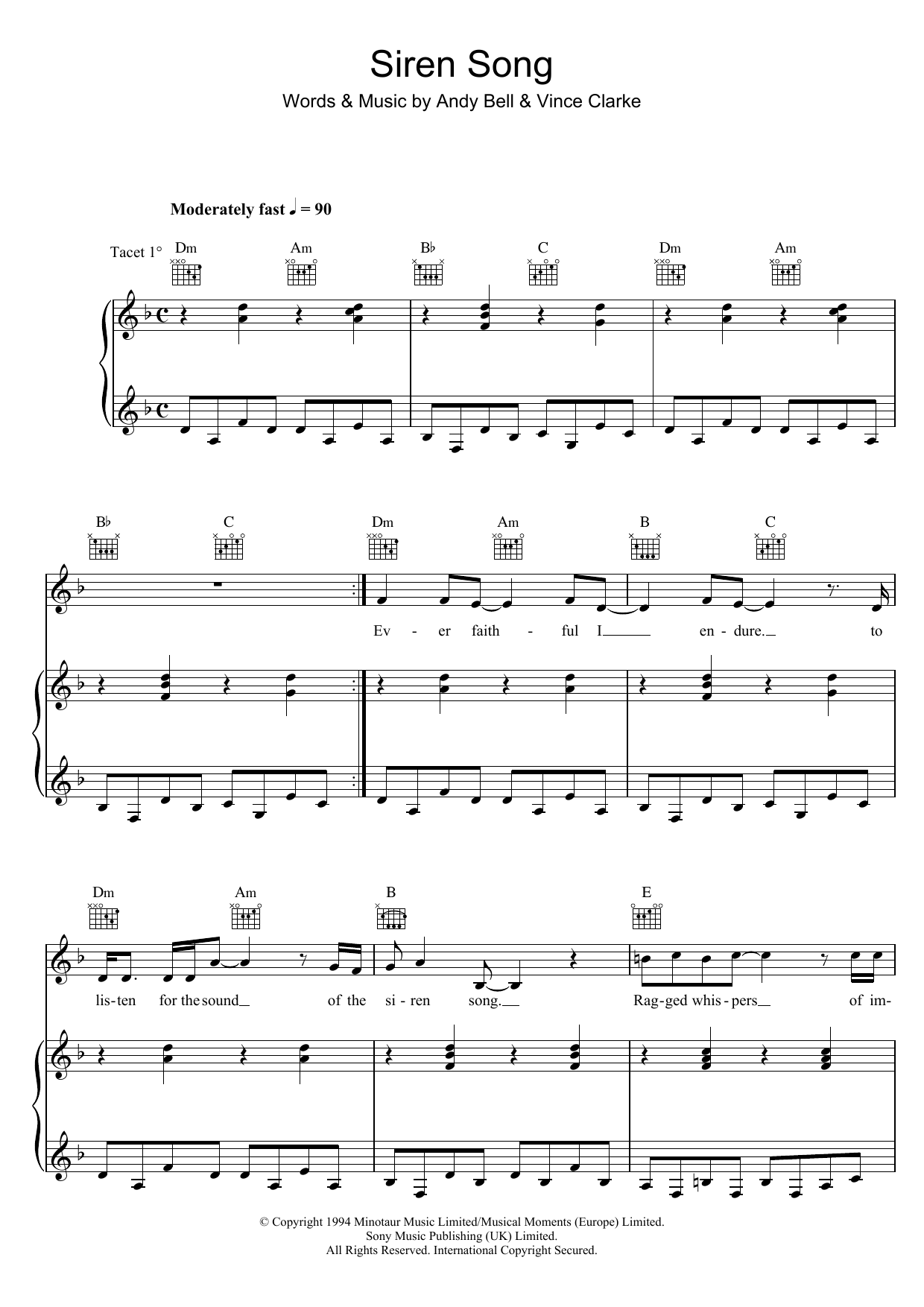 Erasure Siren Song sheet music notes and chords. Download Printable PDF.