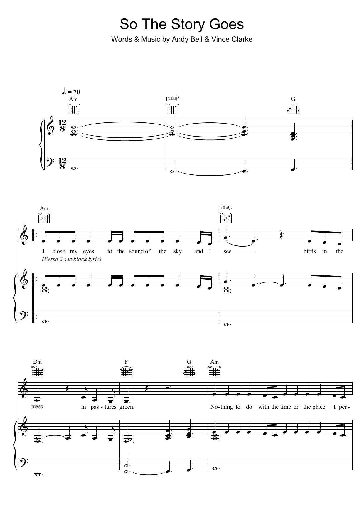 Erasure So The Story Goes sheet music notes and chords arranged for Piano, Vocal & Guitar Chords