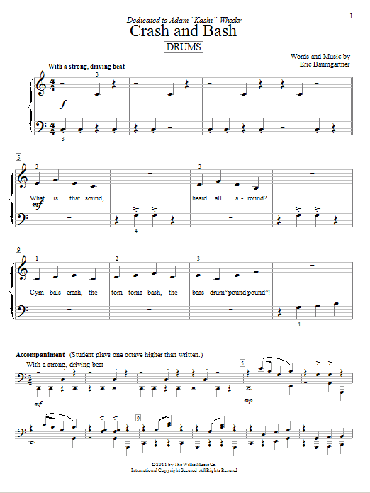 Learn to play Eric Baumgartner Crash And Bash (Drums) sheet music for Educational Piano in minutes. Price: 6.9900$ Eric Baumgartner Crash And Bash (Drums) sheet music notes and chords arranged for Educational Piano