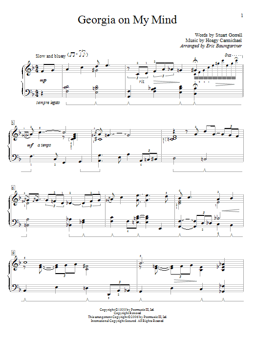 Eric Baumgartner Georgia On My Mind sheet music notes and chords. Download Printable PDF.