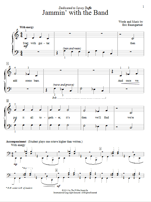 Learn to play Eric Baumgartner Jammin' With The Band sheet music for Educational Piano in minutes. Price: 6.9900$ Eric Baumgartner Jammin' With The Band sheet music notes and chords arranged for Educational Piano