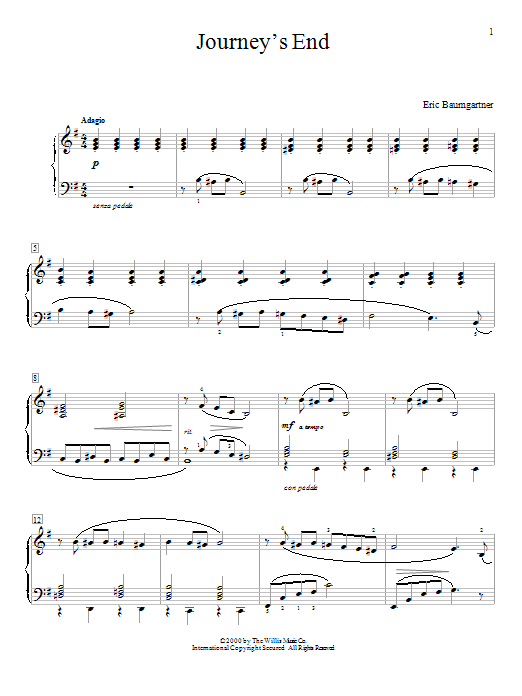 Learn to play Eric Baumgartner Journey's End sheet music for Educational Piano in minutes. Price: 6.9900$ Eric Baumgartner Journey's End sheet music notes and chords arranged for Educational Piano