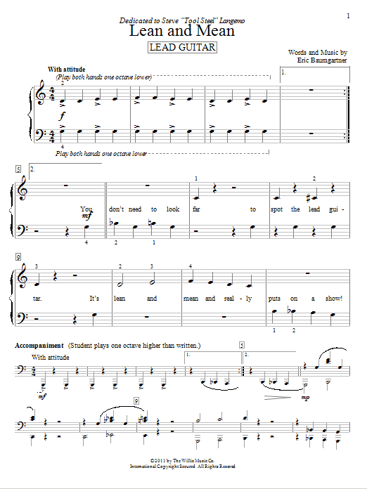 Learn to play Eric Baumgartner Lean And Mean (Lead Guitar) sheet music for Educational Piano in minutes. Price: 6.9900$ Eric Baumgartner Lean And Mean (Lead Guitar) sheet music notes and chords arranged for Educational Piano
