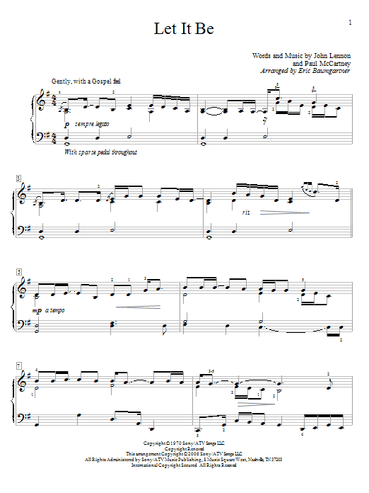 Eric Baumgartner Let It Be sheet music notes and chords. Download Printable PDF.