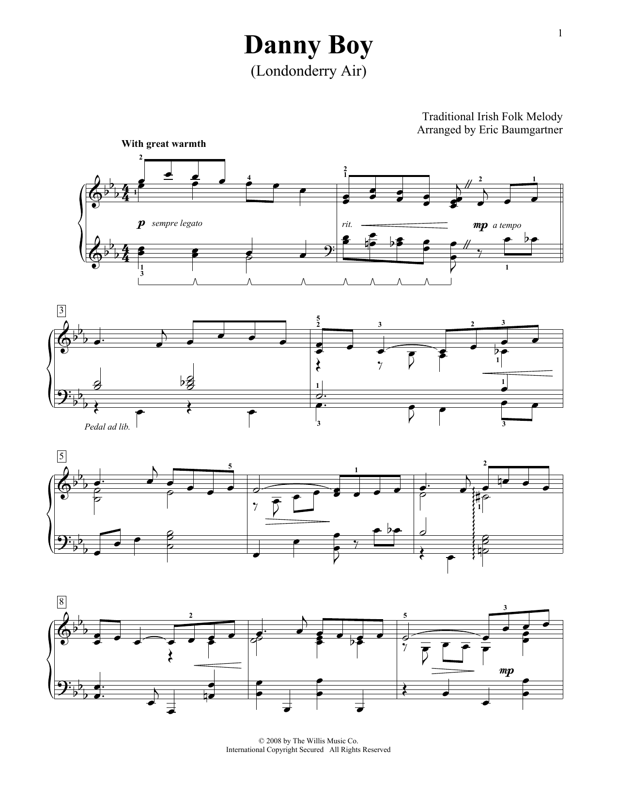 Eric Baumgartner Londonderry Air sheet music notes and chords. Download Printable PDF.