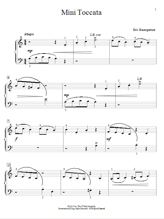 Learn to play Eric Baumgartner Mini Toccata sheet music for Educational Piano in minutes. Price: 6.9900$ Eric Baumgartner Mini Toccata sheet music notes and chords arranged for Educational Piano